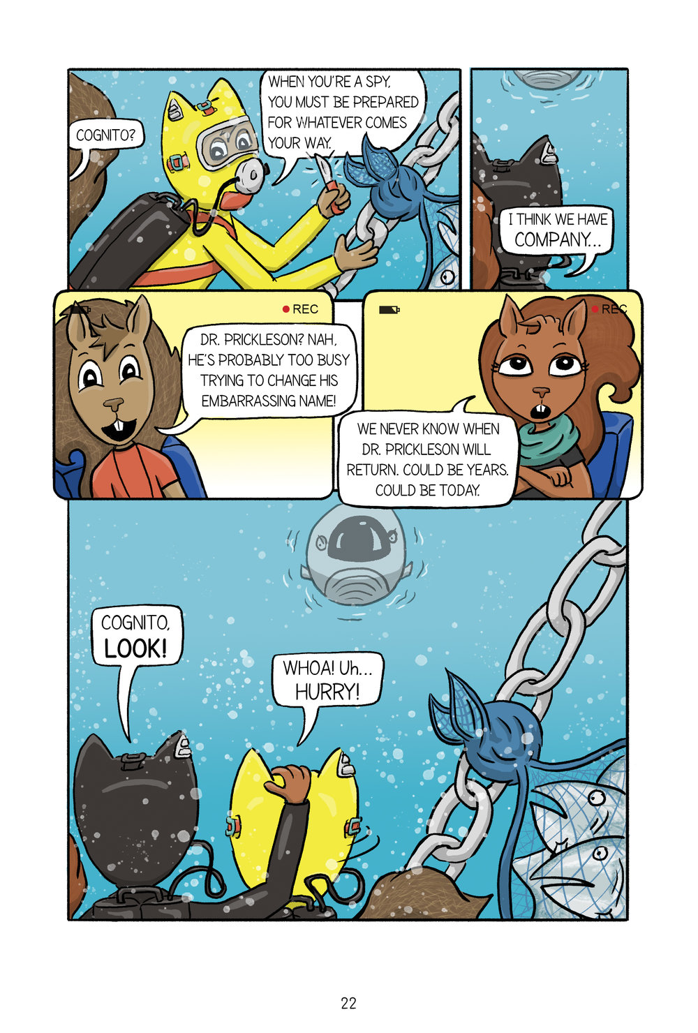 Page 22 something is approaching in the distance while Dash and Cognito work to free the fish