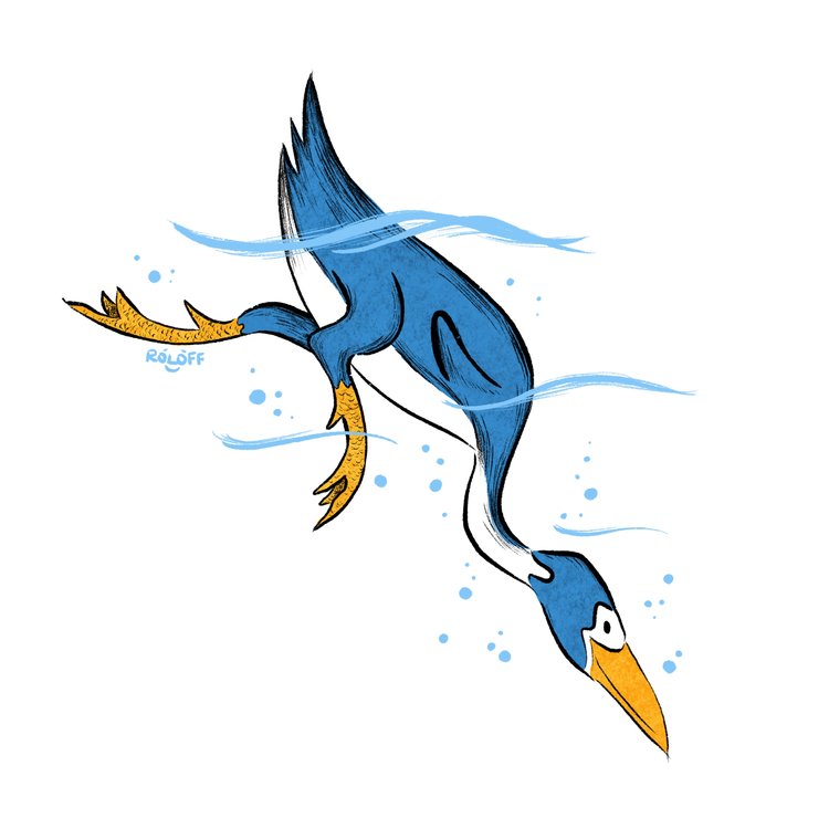 Hesperornis extinct prehistoric bird swimming illustration by Sheri Roloff